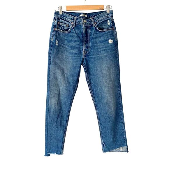 Grlfrnd Helena Crop Button Fly Jeans Raw Hem size 28 Designer High Rise - Picture 2 of 11